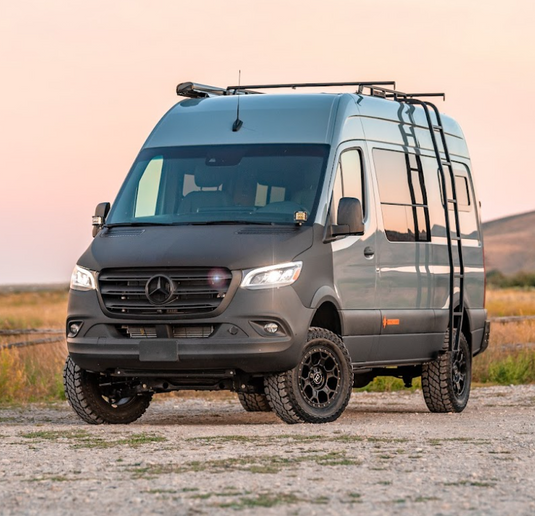 Sprinter Van Driver Side Ladder - VanAccessories.com on a 144" Mercedes Sprinter van