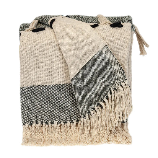 Multicolored Textured Boho Woven Handloom Throw with Tassels - VanAccessories.com